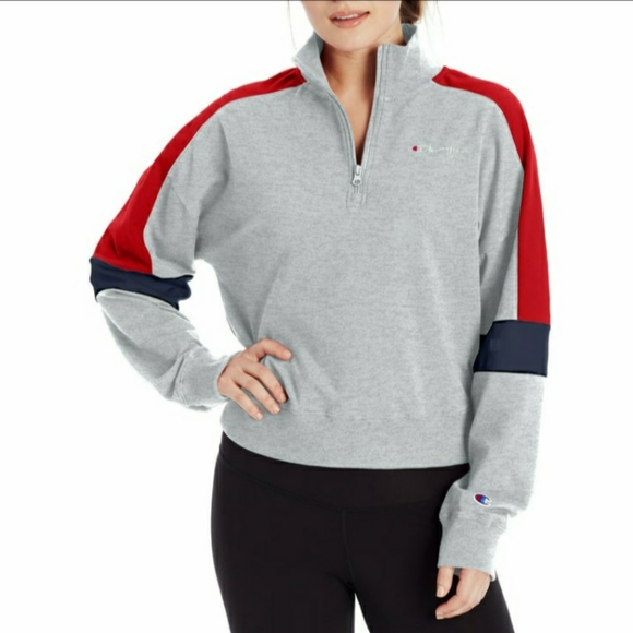 Champion Quarter Zip color block gray sweatshirt - Picture 1 of 16
